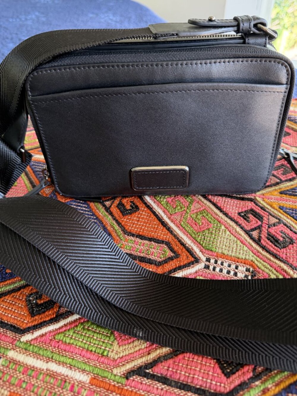 Tumi Myla Black Leather Crossbody,  Gunmetal Hardware, Two Straps, Barely Used